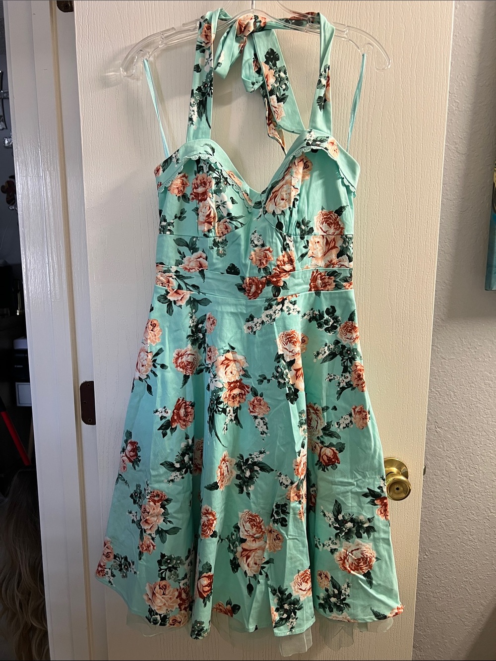 Hot Topic Mint Floral One-Shoulder Fit & Flare Dress